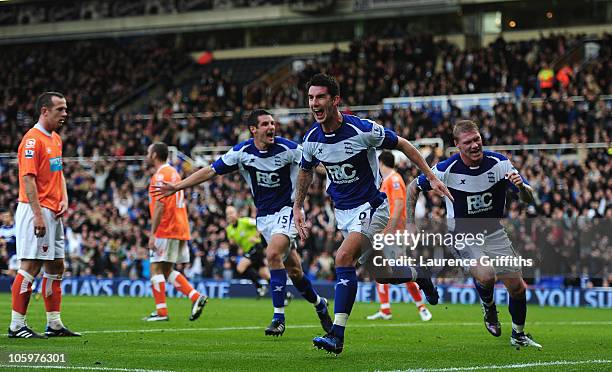 Liam Ridgewell of Birmingham City celebrates his first half goal during the Barclays Premier League match between Birmingham City and Blackpool at St...