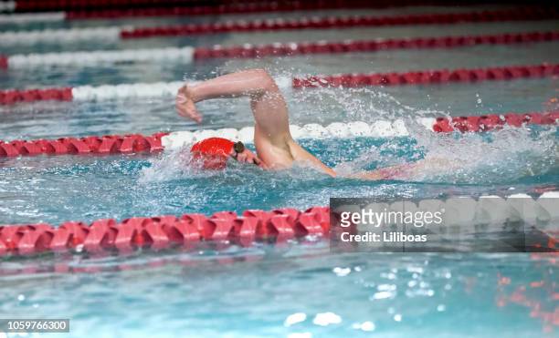 hombre joven de carrera freestyle natación para niños alta varsity deportes - competition group fotografías e imágenes de stock