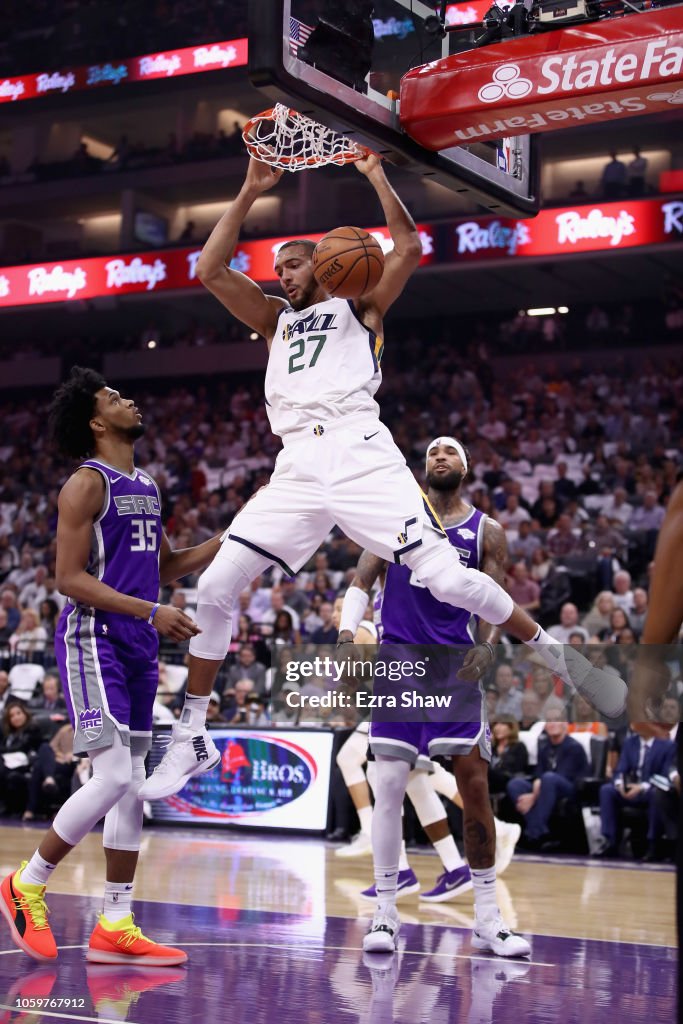 King Rudy Rudy Gobert of the Utah Jazz dunks the ball against the Sacramento ...
