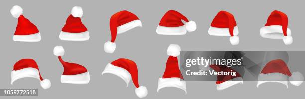 ilustraciones, imágenes clip art, dibujos animados e iconos de stock de sombrero de santa - gorro papa noel