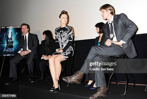 Producer Sean Bailey, actress Olivia Wilde and actor Garrett Hedlund attend the "Tron: Legacy 3D" presentation as part of the 23rd Tokyo...