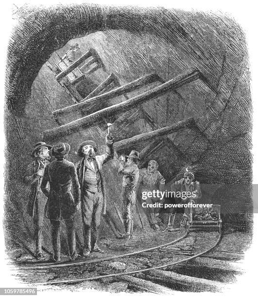 mine in byram township, new jersey, usa (19th century) - underground mining stock illustrations