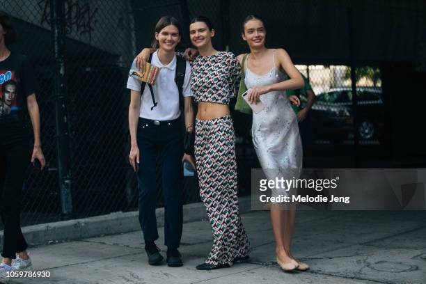 Models Daniela Kocianova, Iana Godnia, Sasha Kichigina after Ulla Johnson during New York Fashion Week Spring/Summer 2019 on September 06, 2018 in...
