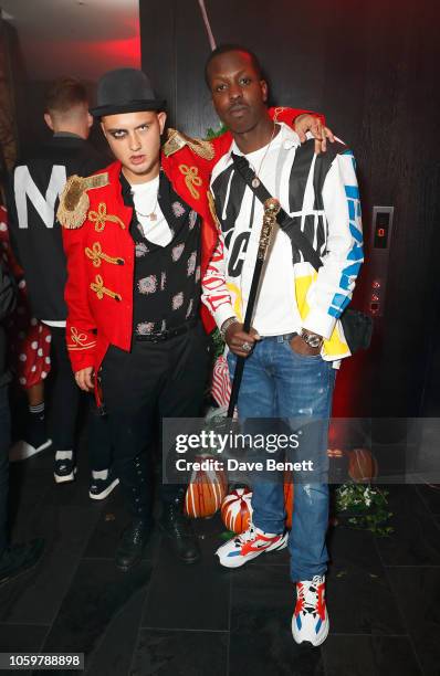 Rafferty Law and Jamal Edwards pose at South Place Hotel for Jamel Edwards and SHO’s Halloween extravaganza 'CarnEVIL' on October 26, 2018 in London,...