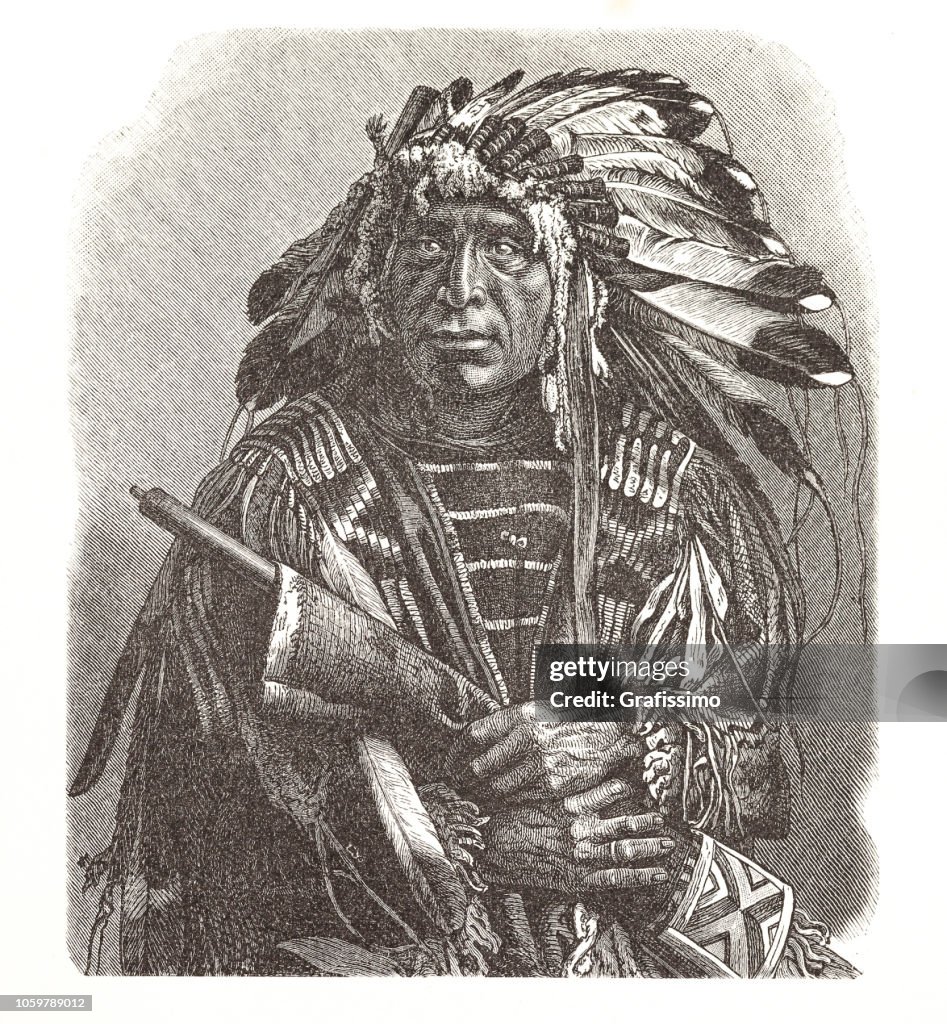 Dakota chief native american portrait illustration