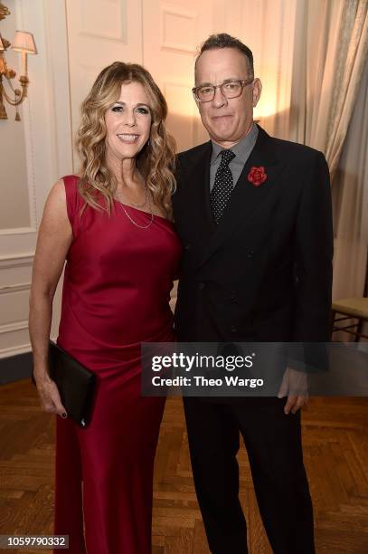 Rita Wilson and Tom Hanks attend the 2018 American Friends of Blerancourt Dinner at Colony Club on November 9, 2018 in New York City.