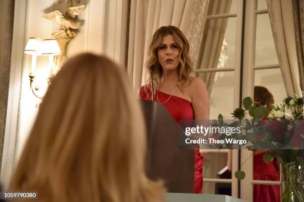 Rita Wilson speaks at the 2018 American Friends of Blerancourt Dinner on November 9, 2018 in New York City.