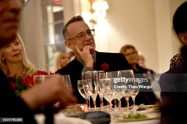 Tom Hanks watches his wife Rita Wilson receive an award at the 2018 American Friends of Blerancourt Dinner on November 9, 2018 in New York City.