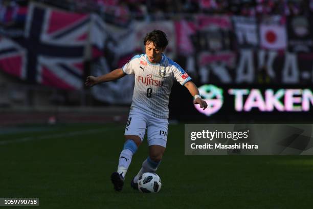 Hiroyuki Abe of Kawasaki Frontale in action during the J.League J1 match between Cerezo Osaka and Kawasaki Frontale at Yanmar Stadium Nagai on...