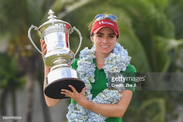 Gaby Lopez of Mexico celebrates after winning the Blue Bay LPGA on November 10, 2018 in Hainan Island, China.