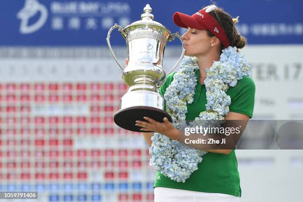 Gaby Lopez of Mexico celebrates after winning the Blue Bay LPGA on November 10, 2018 in Hainan Island, China.