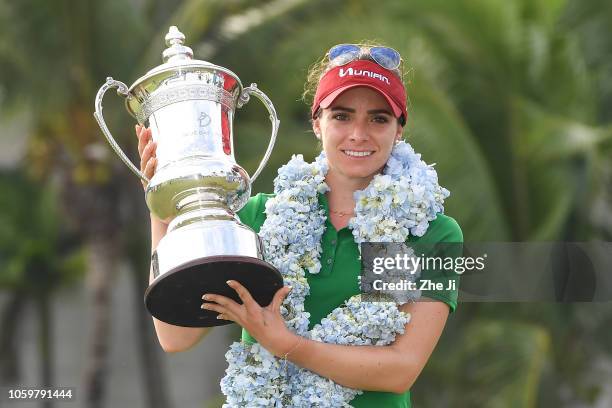 Gaby Lopez of Mexico celebrates after winning the Blue Bay LPGA on November 10, 2018 in Hainan Island, China.