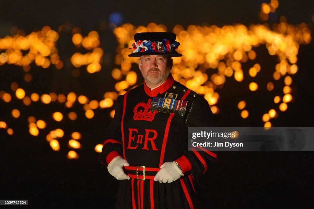 Yeoman Warders Light Torches For The Tower Of London WW1 Armistice Centenary Tribute
