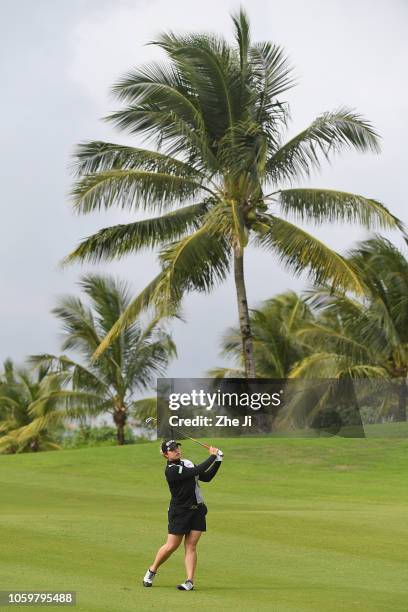 Ariya Jutanugarn of Thailand plays a shot on the 16th hole during the final round of the Blue Bay LPGA on November 10, 2018 in Hainan Island, China.