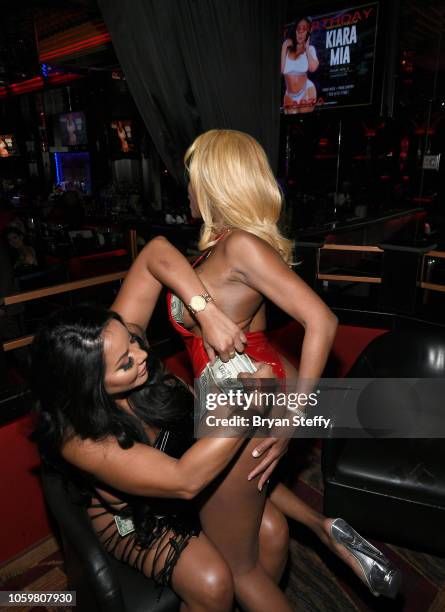 Adult film actress Kiara Mia hosts a late-night party at the Crazy Horse III Gentlemen's Club on November 9, 2018 in Las Vegas, Nevada