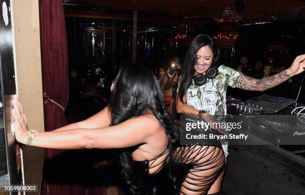 Adult film actress Kiara Mia and DJ C-L.A. Attend a late-night party at the Crazy Horse III Gentlemen's Club on November 9, 2018 in Las Vegas, Nevada