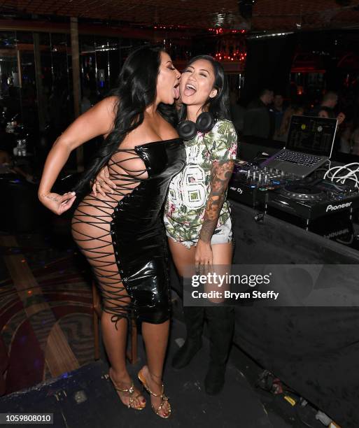 Adult film actress Kiara Mia and DJ C-L.A. Attend a late-night party at the Crazy Horse III Gentlemen's Club on November 9, 2018 in Las Vegas, Nevada