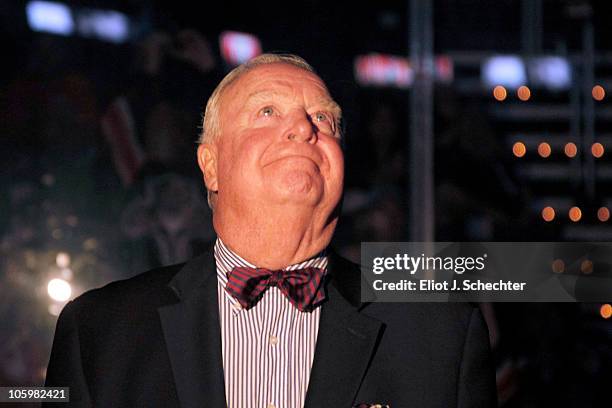 Bill Torrey looks on at a Tribute Night in his honor as the Florida Panthers host the New York Islanders at the BankAtlantic Center on October 23,...