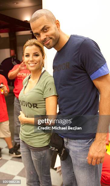 Actress Eva Longoria and Tony Parker attend The PhotoFund Pit Stop At The 2nd Annual Rally For Kids With Cancer Scavenger Cup at Peterson Automotive...