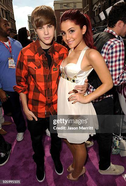 Singer Justin Bieber and actress Ariana Grande attend Variety's 4th Annual Power of Youth event at Paramount Studios on October 24, 2010 in...