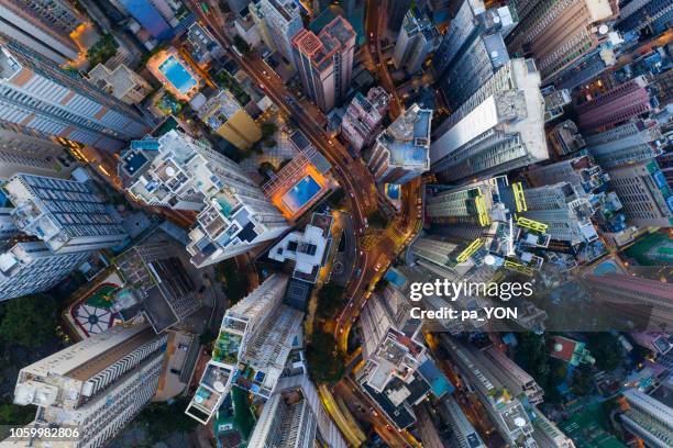 hong kong aerial scene in night, with road and traffic - scene bildbanksfoton och bilder