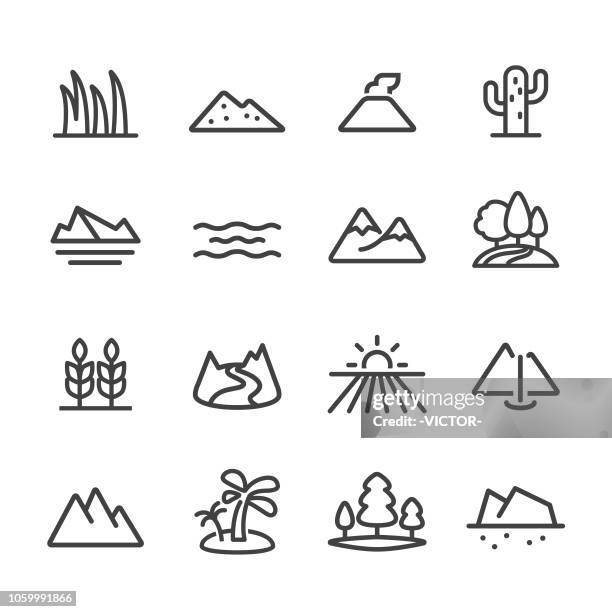 ilustraciones, imágenes clip art, dibujos animados e iconos de stock de paisaje y relieve iconos - serie - río