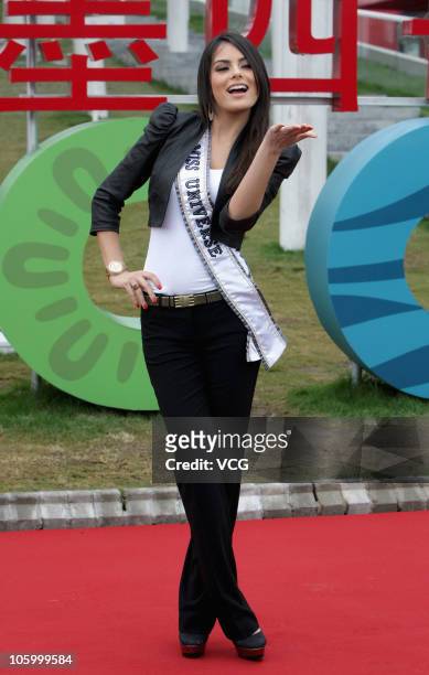 Mexican model and the current holder of the Miss Universe 2010 crown Jimena Navarrete attends a fashion show during her visit to the Mexican Pavilion...