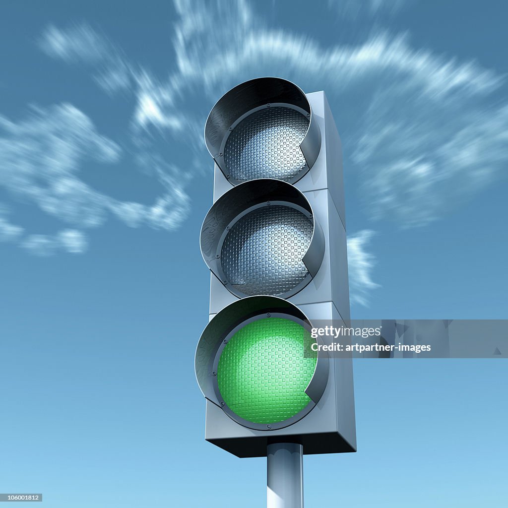 Green Light in Front of a Blue Sky