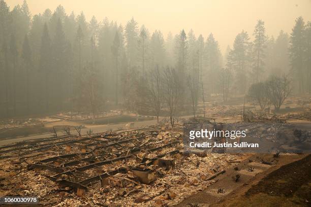 View of a mobile home park that was destroyed by the Camp Fire on November 10, 2018 in Paradise, California. Fueled by high winds and low humidity,...