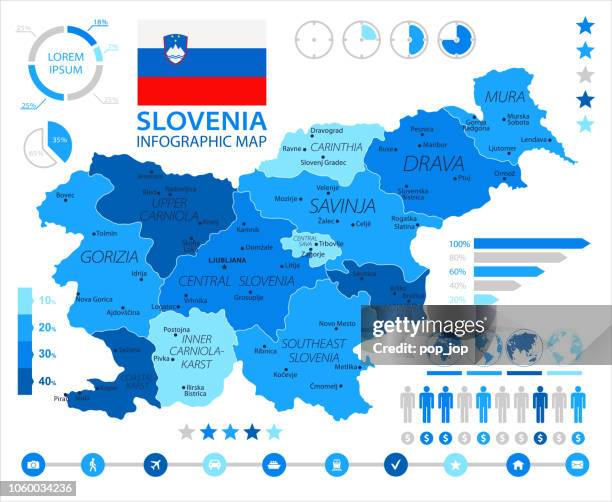 05 - slovenia - blue spot infographic 10 - koper slovenia stock illustrations