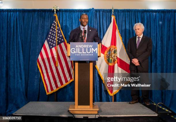 Florida gubernatorial candidate Andrew Gillum holds a press conference with his attorney Barry Richards on November 10, 2018 in Tallahassee, Florida....