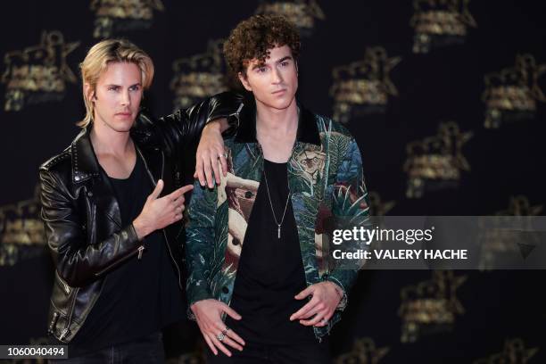 French duo DJ Ofenbach composed by Dorian Lo and Cesar de Rummel, pose on the red carpet upon their arrival to attend the 20th NRJ Music Awards...