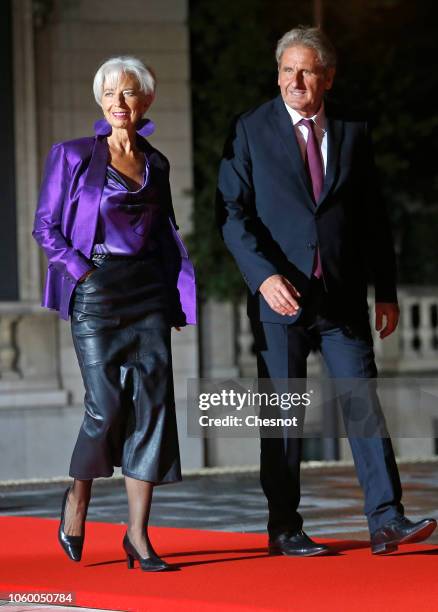 International Monetary Fund Managing Director Christine Lagarde and her husband Xavier Giocanti arrive to attend a dinner hosted by French President...