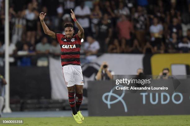 Vitinho of Flamengo celebrates after scoring the first goal of his team during the match between Botafogo and Flamengo as part of Brasileirao Series...