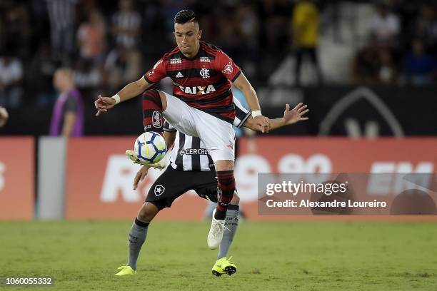 Fernando Uribe of Flamengo controls the ball during the match between Botafogo and Flamengo as part of Brasileirao Series A 2018 at Engenhao Stadium...