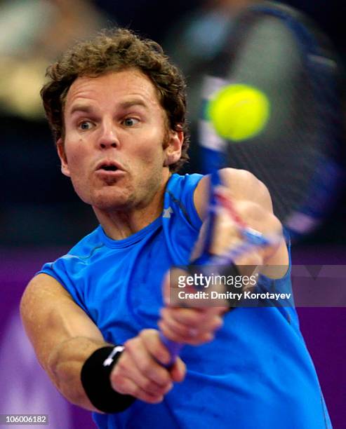 Michael Russell of USA in action against Igor Andreev of Russia during day two of the International Tennis Tournamen St. Petersburg Open 2010 at the...