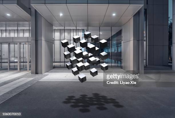 3d rendered blocks - glass entrance stock pictures, royalty-free photos & images