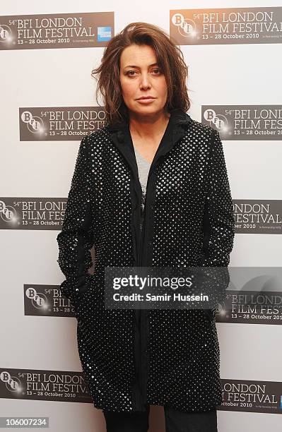 Director Sabina Guzzanti attends the 'Draquila - Italy Trembles' premiere during the 54th BFI London Film Festival at the Vue West End on October 25,...