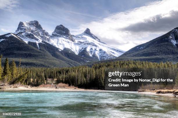 three sisters at canmore - alberta stock pictures, royalty-free photos & images