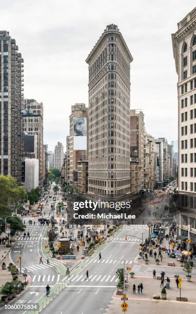 high angle view of flatiron building - new york - flatiron building stock pictures, royalty-free photos & images