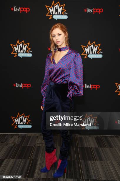 Hermione Corfield attends the 'Slaughterhouse Rulez' panel taking place during MCM London Comic Con at ExCel on October 27, 2018 in London, England.