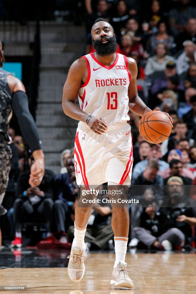 Harden Rockets James Harden of the Houston Rockets handles the ball against the San ...