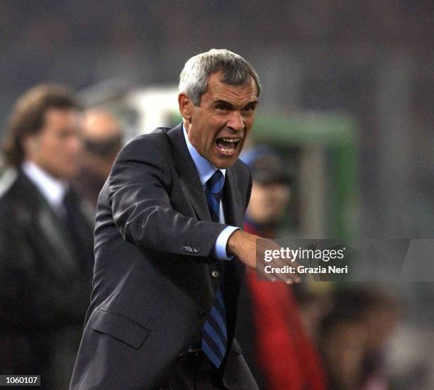 Hector Cuper coach of Inter Milan barks orders from the sidelines during the Serie A 9th Round League match between Juventus and Inter Milan, played...