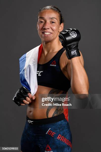 Germaine de Randamie of The Netherlands poses for a post fight portrait backstage during the UFC Fight Night event inside Pepsi Center on November...