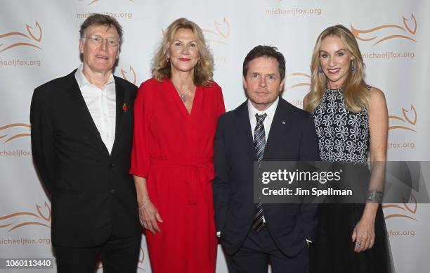 Musician Steve Winwood, Eugenia Winwood, actors Michael J. Fox and Tracy Pollan attend A Funny Thing Happened on the Way to Cure Parkinson's 2018 at...