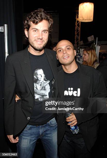 Scott Sartiano and Richie Akiva during Olympus Fashion Week Spring 2007 - Baby Phat - Backstage at The Tent, Bryant Park in New York City, New York,...