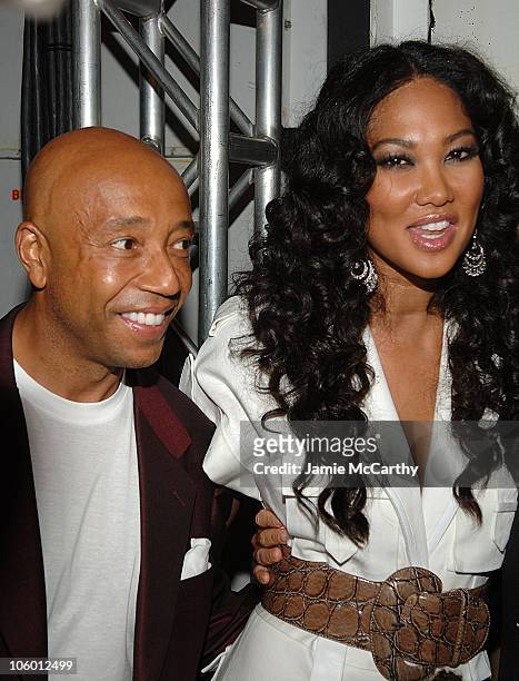 Russell Simmons and Kimora Lee Simmons during Olympus Fashion Week Spring 2007 - Baby Phat - Backstage at The Tent, Bryant Park in New York City, New...