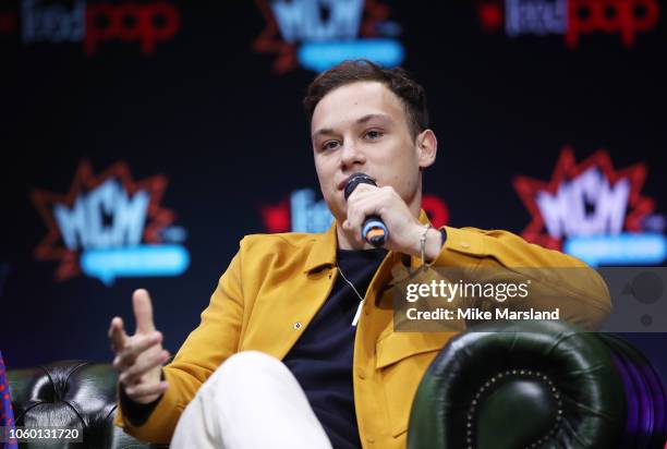 Finn Cole attends the 'Slaughterhouse Rulez' panel taking place during MCM London Comic Con at ExCel on October 27, 2018 in London, England.