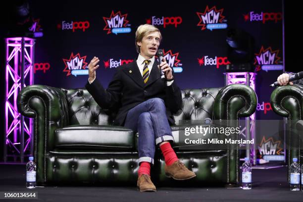 Director Crispian Mills attends the 'Slaughterhouse Rulez' panel taking place during MCM London Comic Con at ExCel on October 27, 2018 in London,...