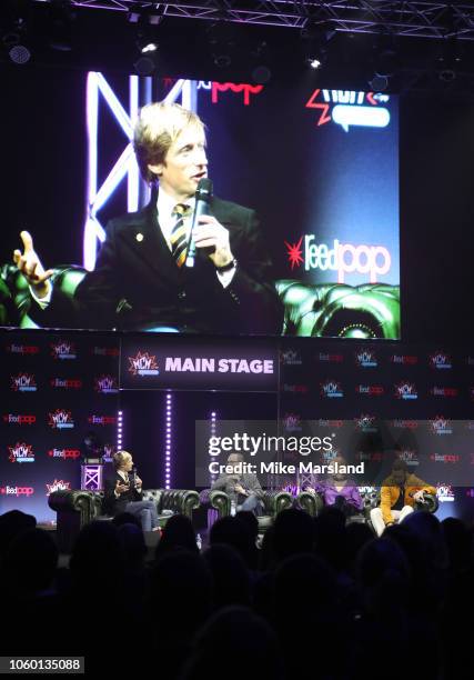 Director Crispian Mills attends the 'Slaughterhouse Rulez' panel taking place during MCM London Comic Con at ExCel on October 27, 2018 in London,...